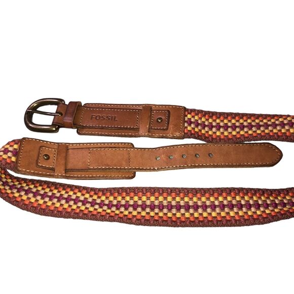Vintage Fossil Woven Leather Boho Belt, Waist Accessory, Rodeo, Southwest Ranch - Picture 3 of 10